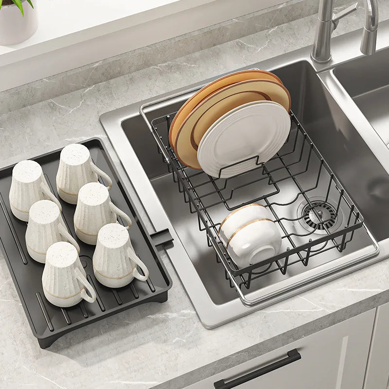 Sink Drain Basket Retractable Sink Dish Drain Rack Dish Storage Rack Kitchen Fruit and Vegetable Shelf Oasis Select