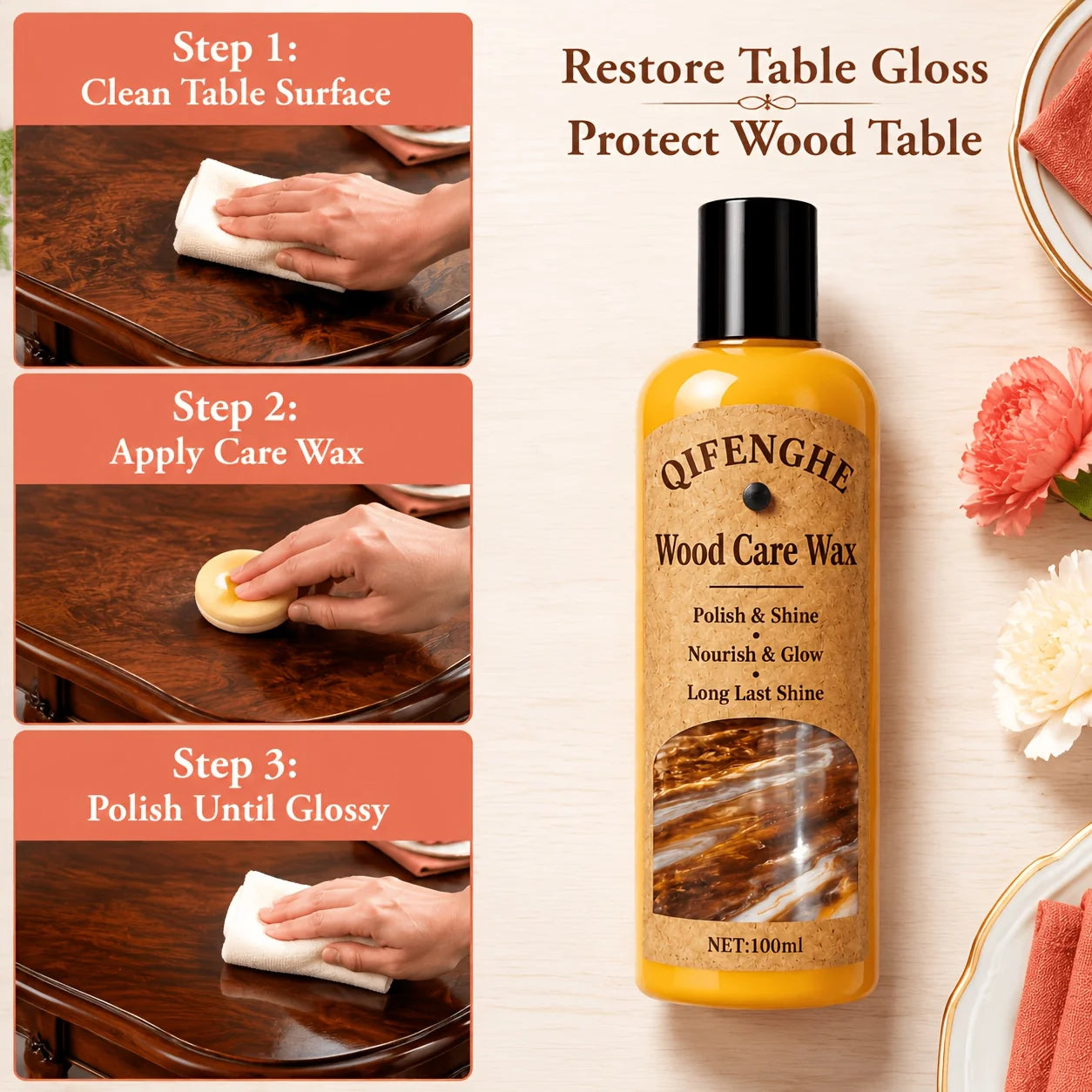 Wood Polish Wax with Coconut Oil – Shine & Water Protection Wood Polish Wax Oasis Select