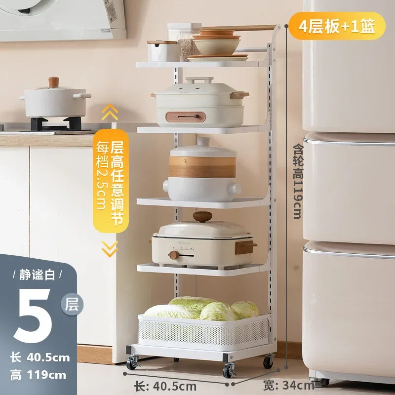 Kitchen rack Household floor-to-ceiling pot rack Multi-layer fruit and vegetable vegetable basket trolley storage rack Oasis Select White Five-2