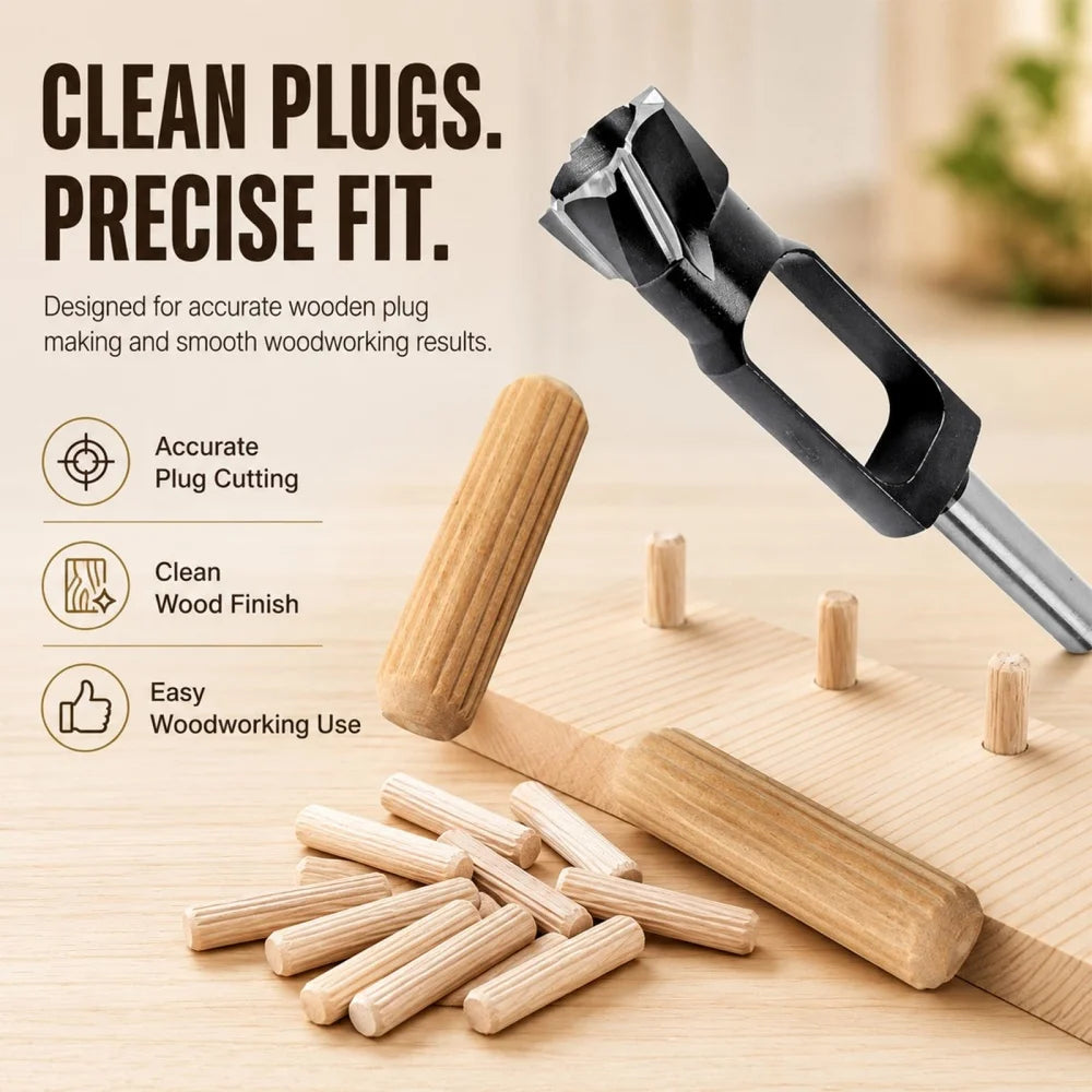 JUSTINLAU Straight And Round Wood Plug Hole Cutter Plug Cutting Drill Take Steel Knife Log Tenon Cork Woodworking Drilling Tools Oasis Select