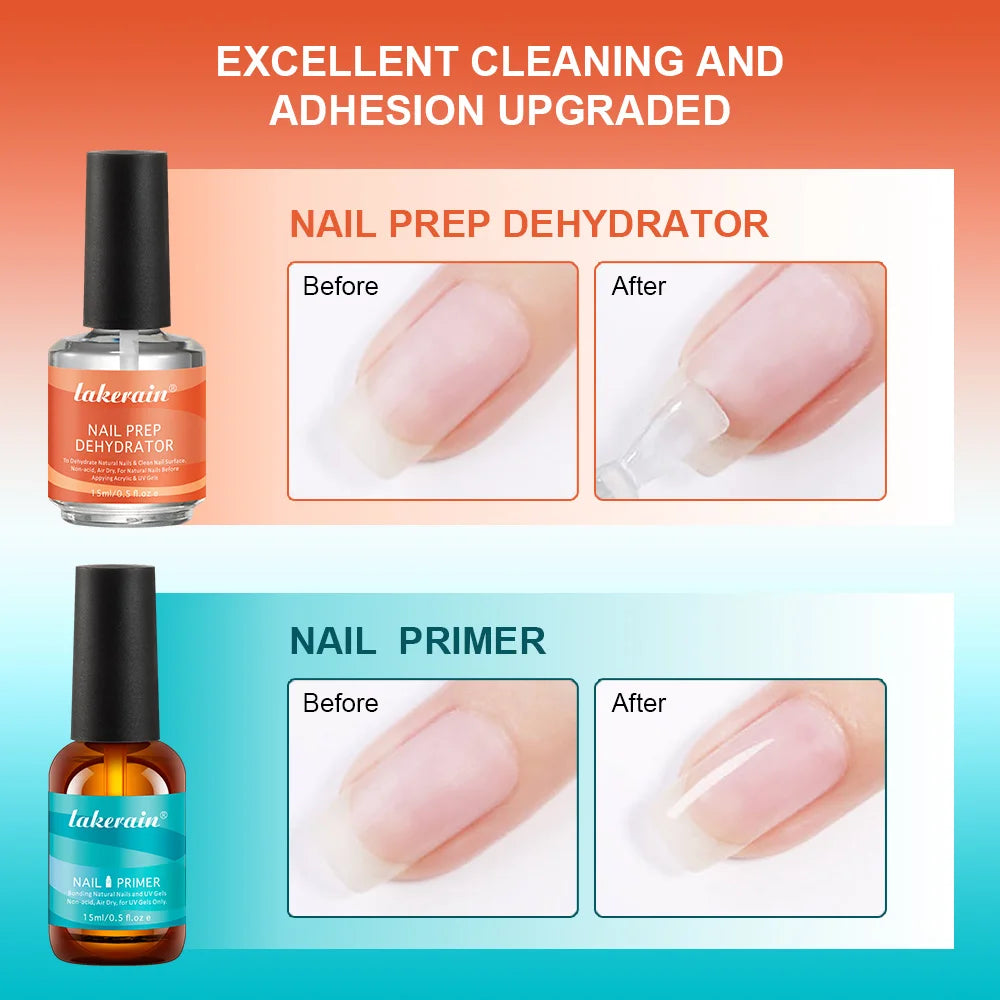 Nail Primer Fast Dry Prep Dehydrator Clean & Extend Nails 2 IN 1 Acid-free Formula Odorless Non-toxic Nail Art Essentials Set Oasis Select