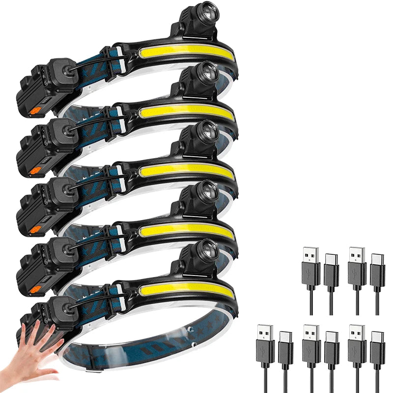 Powerful LED Sensor Headlamp USB Rechargeable Head Flashlight with 2000Mah Built in Battery Outdoor Camping Fishing Head Lantern Oasis Select 5PCS