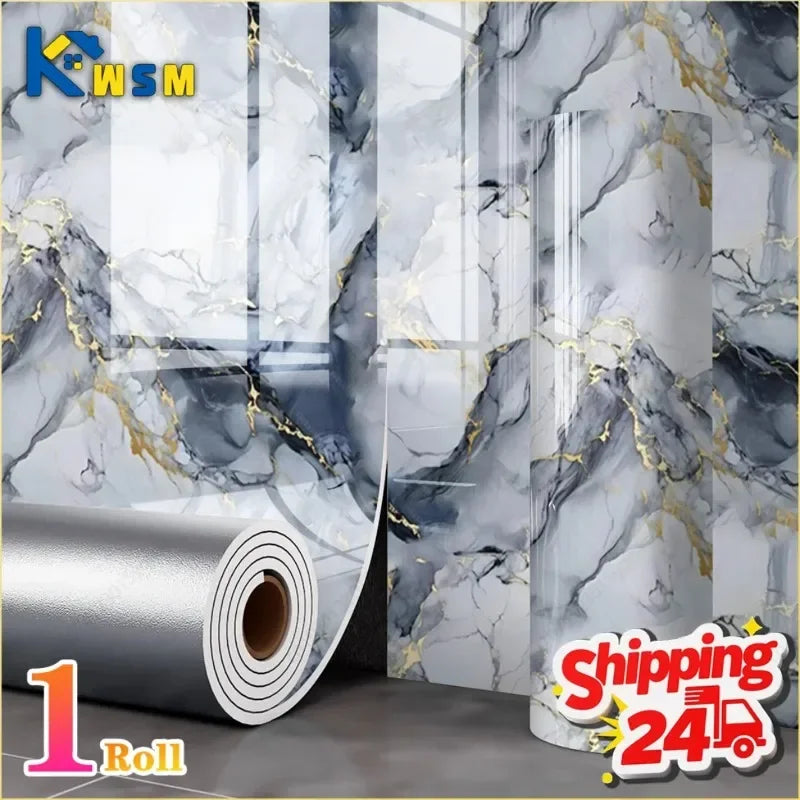 1Roll Marble Imitation Self-Adhesive Wall Sticker Thick Gilded Luxury TV Background Wallpaper Waterproof Oilproof Home Decor Oasis Select