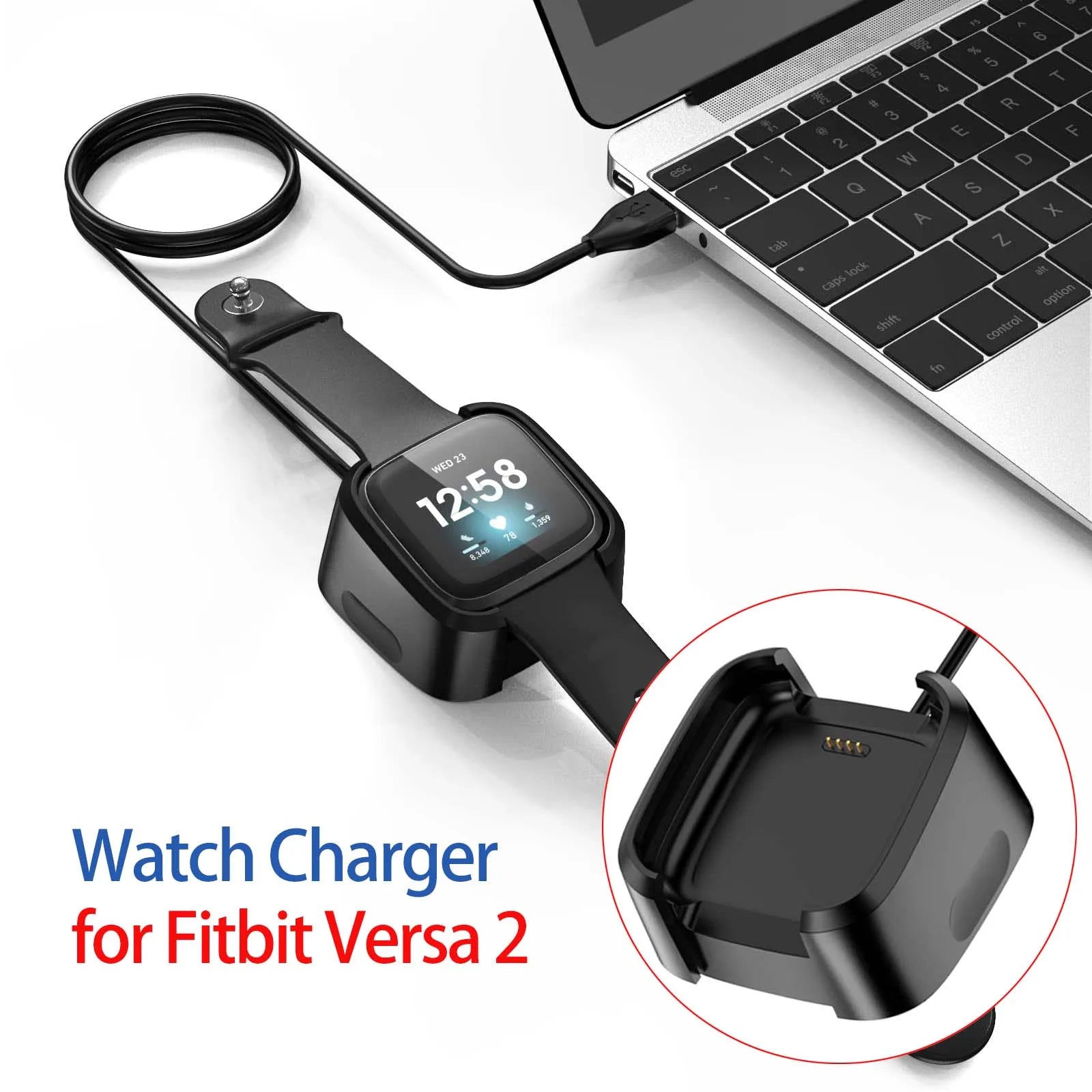 Fitbit Versa 2 USB Charger – Replacement Charging Cable Dock Smartwatch Charger Cable Oasis Select