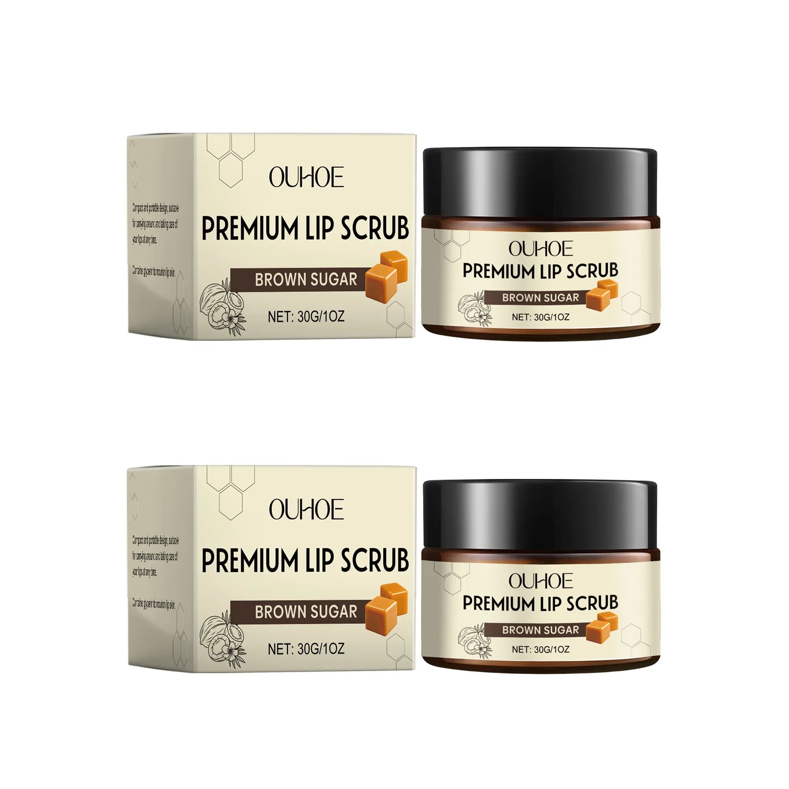Brown Sugar Lip Scrub – Exfoliate, Moisturize & Smooth Lips Lip Scrub Oasis Select 2 x 30g Boxed
