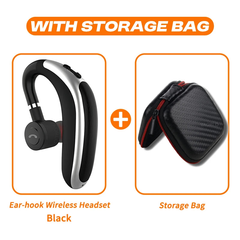 VAORLO Wireless Bluetooth Headset With HD MIC Earphone 180° Rotatio Left/Right Ear Universal For Business Sport Music Driver Car Oasis Select Black With Bag