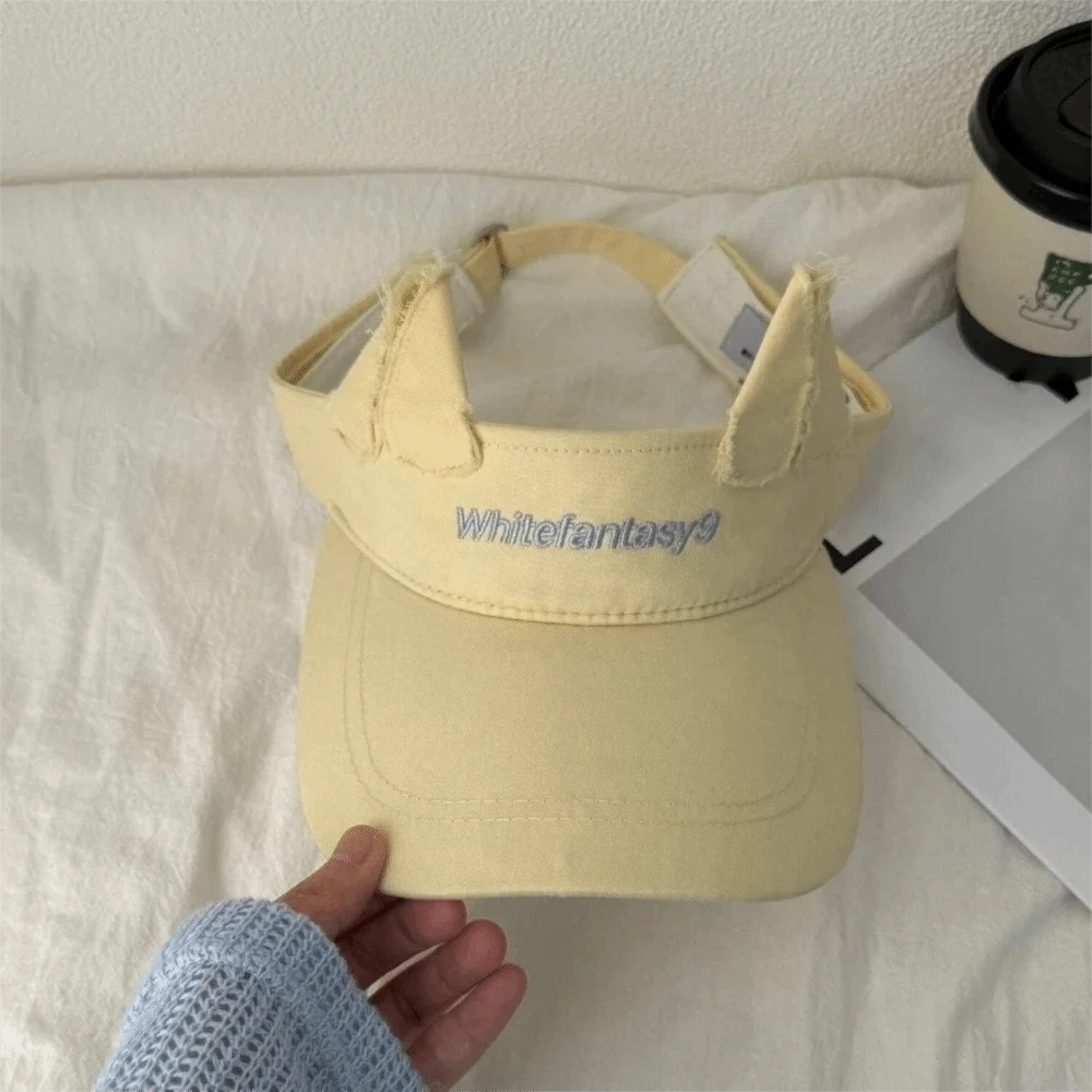 Fashion Lightweight Cat Ears Baseball Cap Cute Ear Solid Color Sun Visor Letter Embroidered Adjustable Sun Hat Summer Oasis Select Yellow