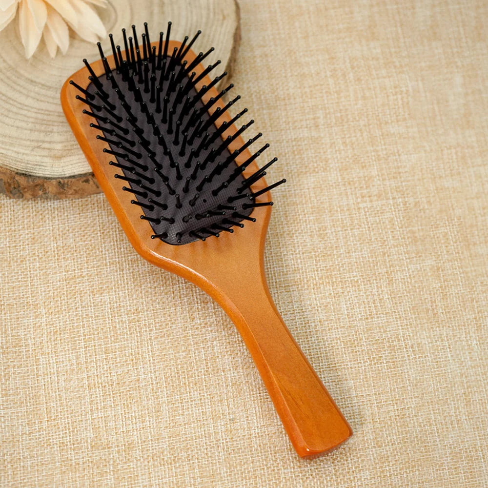 Wooden Paddle Hair Brush Set - Scalp Massage, Anti - Static Detangling, For All Hair Types, Daily Styling & Grooming Oasis Select 887-6S-hemu-02-NO