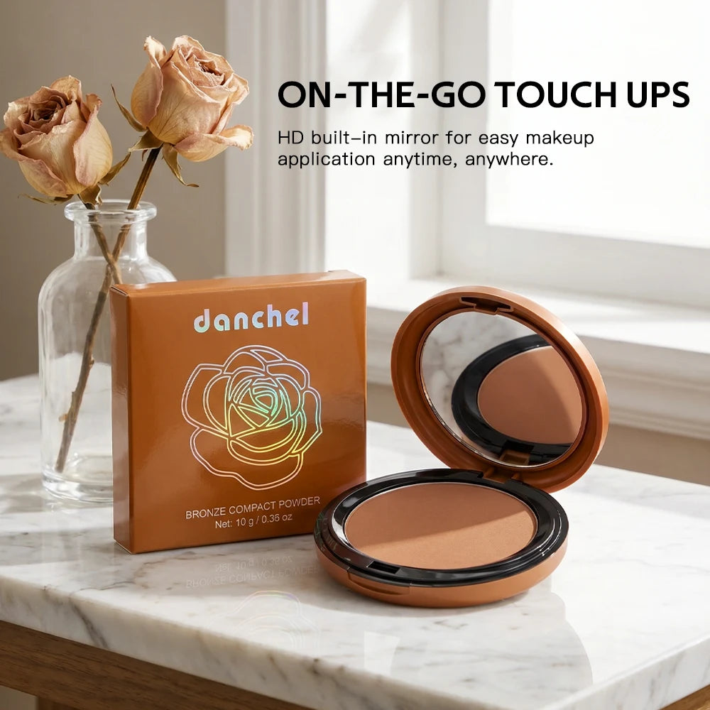 Bronze Compact Powder Long-Lasting Smooth Matte Bronze Finish Natural Brightening Conceal Flaw Even Skin Tone Powder With Mirror Oasis Select