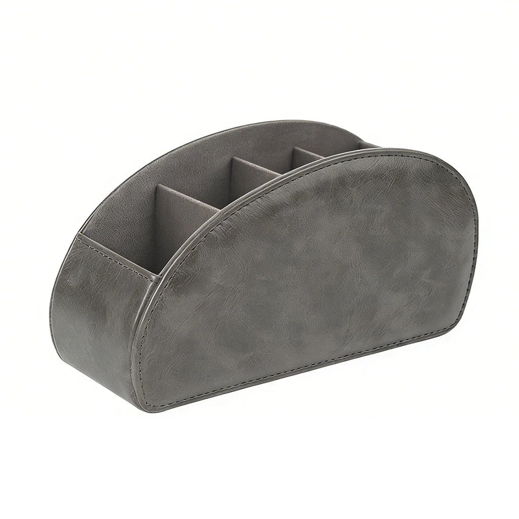 PU Leather Remte Control Organizer 5-Compartments Bedside Tasble Caddy for Remotes Glasses, Pens Makeup Desktop Storage Box Oasis Select Grey