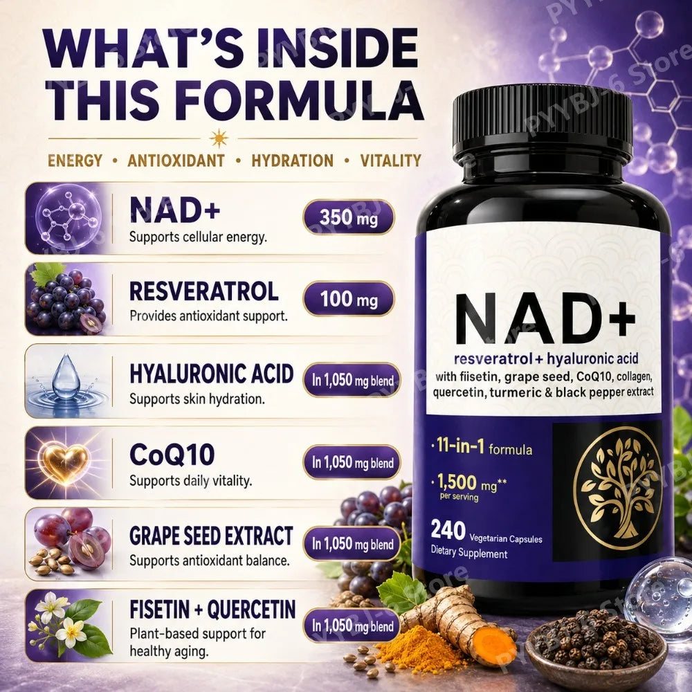 NAD+ Resveratrol Hyaluronic Acid 11-in-1 Supplement 240 Caps