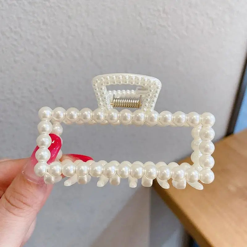 Fashion Square Pearl Claw Clip Elegant Hair Accessory Geometric Hairpin for Women Girls Daily Hair Styling Clips Oasis Select