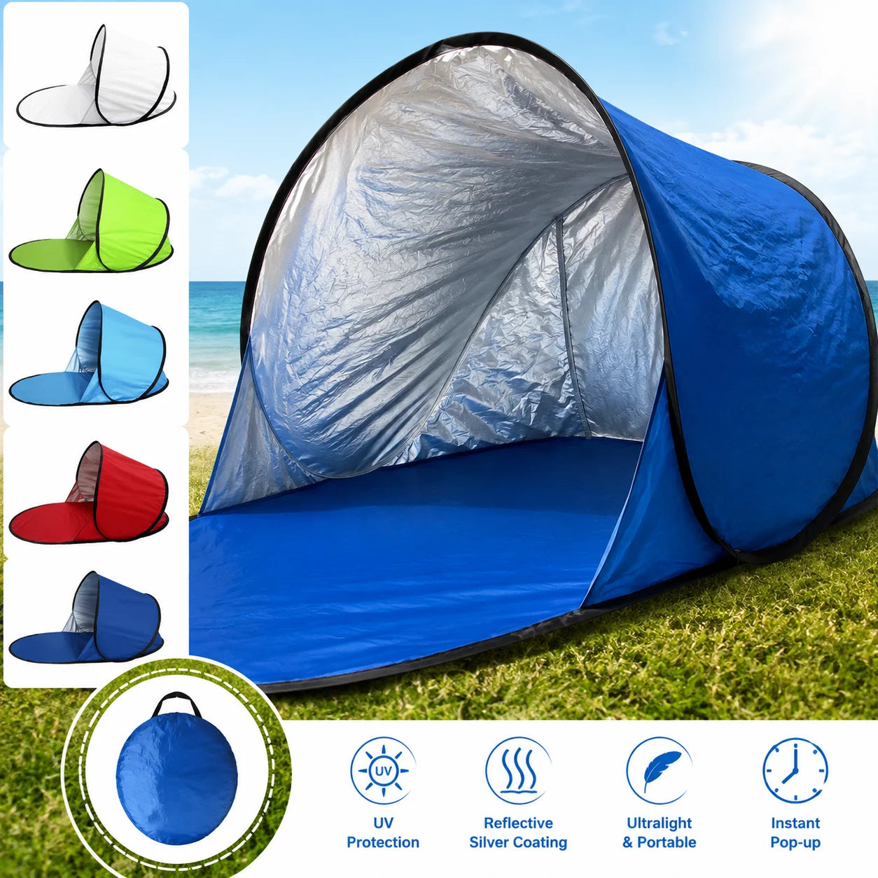 Pop-Up Beach Tent UPF50+ UV Protection – Ultra-Light 1-Person