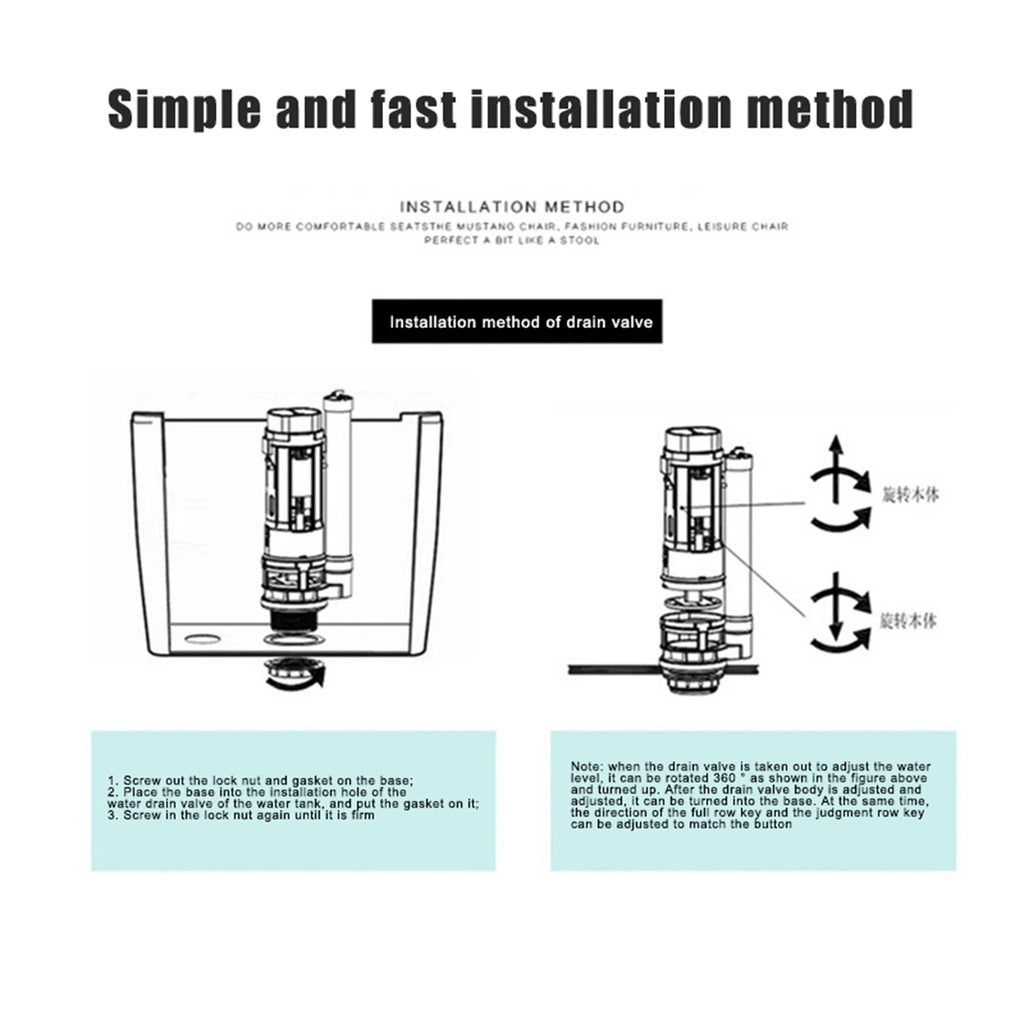 Toilet Dual Flush Valve Easy to Use Water Tank Split Push Button Accessories Suitable for Connected Side Toilet Water Tank Oasis Select