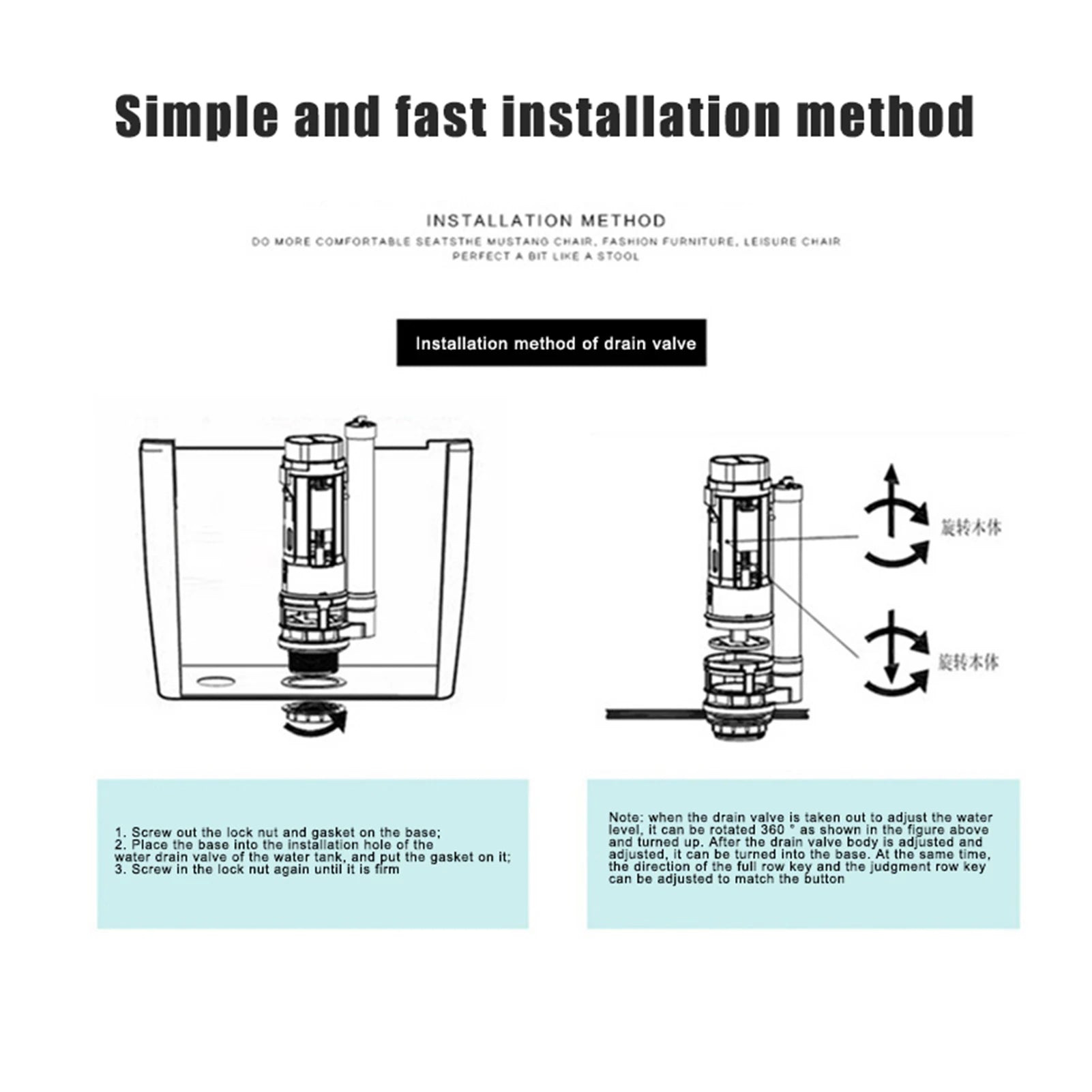 Toilet Dual Flush Valve Easy to Use Water Tank Split Push Button Accessories Suitable for Connected Side Toilet Water Tank Oasis Select
