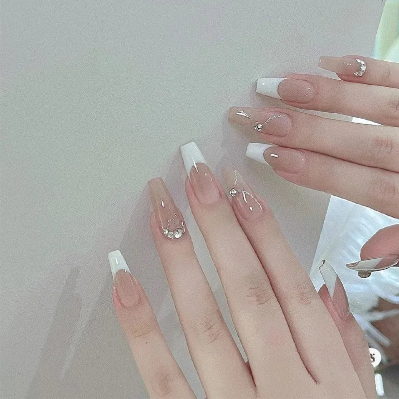 Fashion French Fake Nails, Gradient Handmade Press on Nails, Wearable Removable Glue on Nail Art Tips for Women Girls Daily Wear Oasis Select