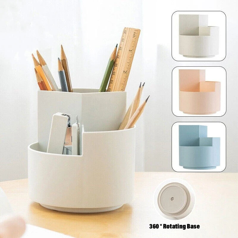 360 Rotating Large Capacity Rotating Pen Holder Desk Pencil Storage Box Organizer Makeup Brush School Office Stationery Supplies Oasis Select