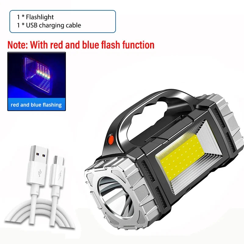 High Power Rechargeable LED Flashlight Multifunctional Portable Light with Side Light Waterproof Multiple Lighting Modes Oasis Select Silver
