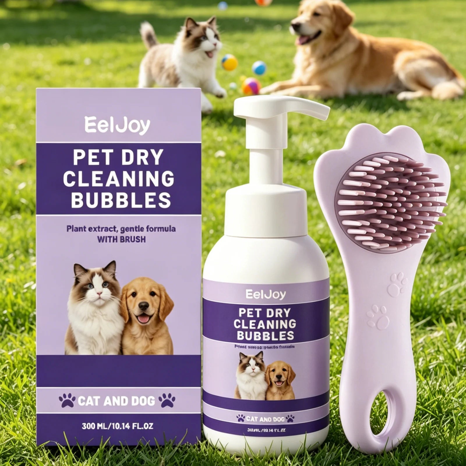 EelJoy No-Rinse Pet Dry Shampoo Foam + Brush 300ml Waterless Pet Shampoo Oasis Select