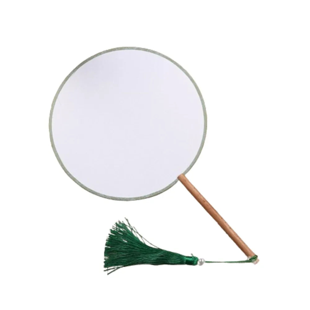 Vintage Blank Round Hand Fan Chinese Style Unfinished Wooden Silk Hand Fan with Tassel Elegant Art Painting Fans Wedding Party Oasis Select Style 7