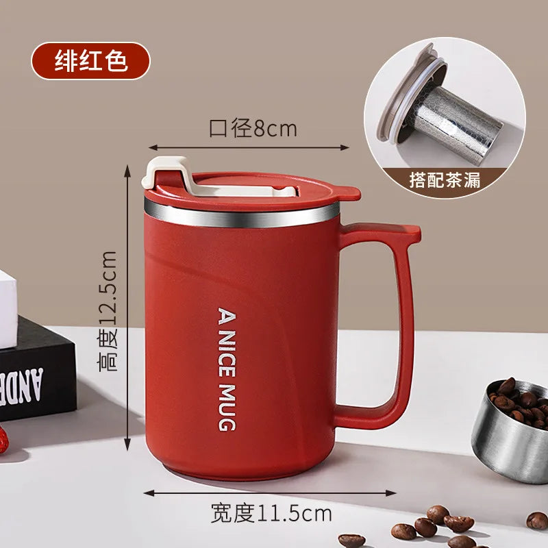 450ML Stainless Steel Insulated Coffee Mug with Detachable Tea Strainer, Leak-Proof Lid, and Handle - Double-Walled Thermal Cup Oasis Select Red 450ml
