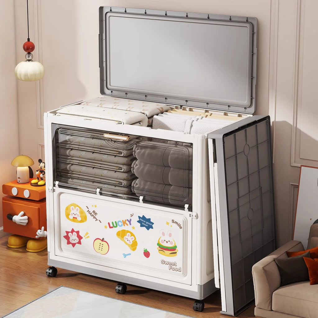Cartoon Large Capacity Storage Box Foldable with Wheels Mobile Toy Organizer for Home Use Clothes Toys Bedding Oasis Select