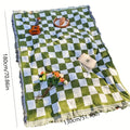 1pc French square matcha green belt tassel picnic mat Oasis Select green 180x130cm