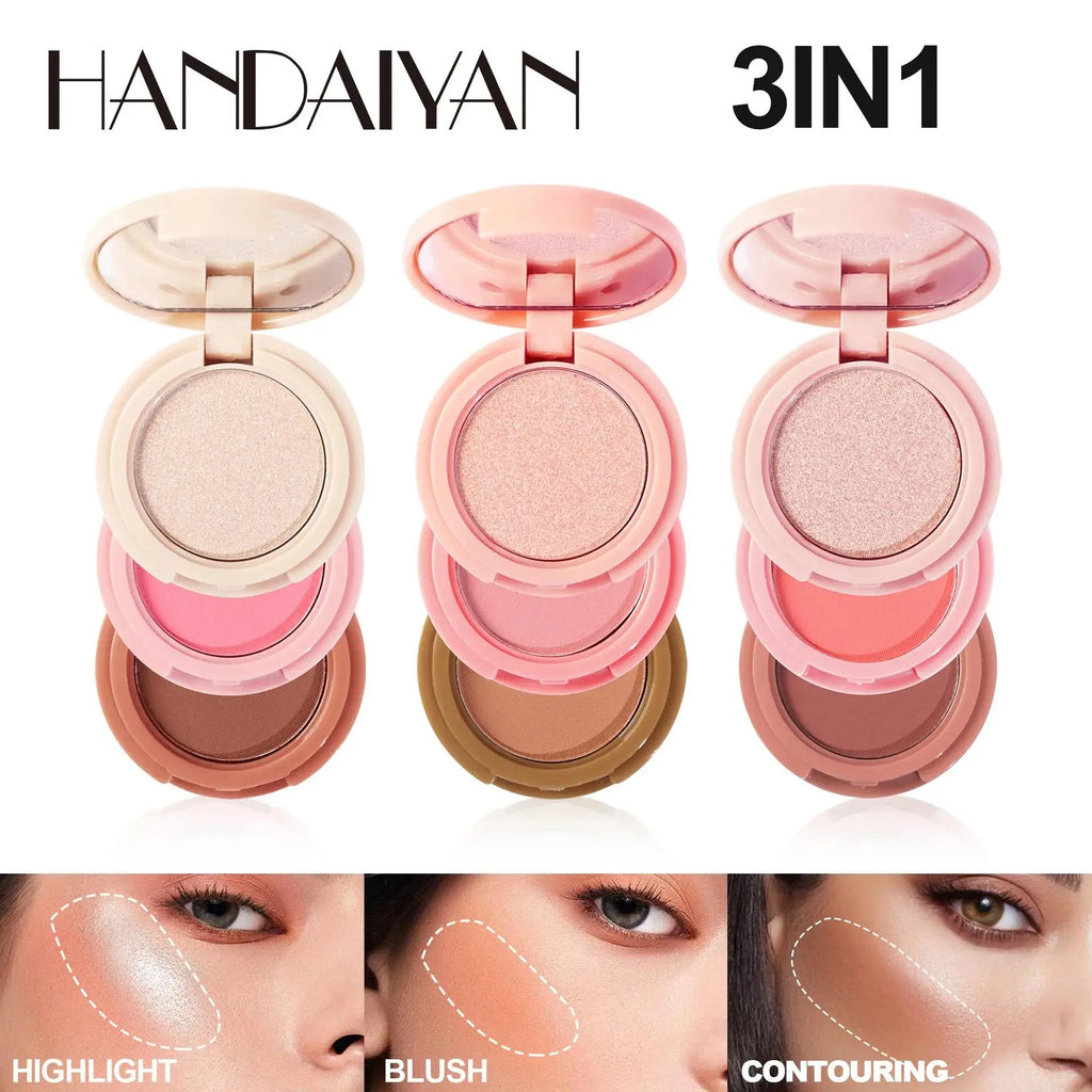 Handaiyan 3-in-1 Highlighter Blush & Contour Palette