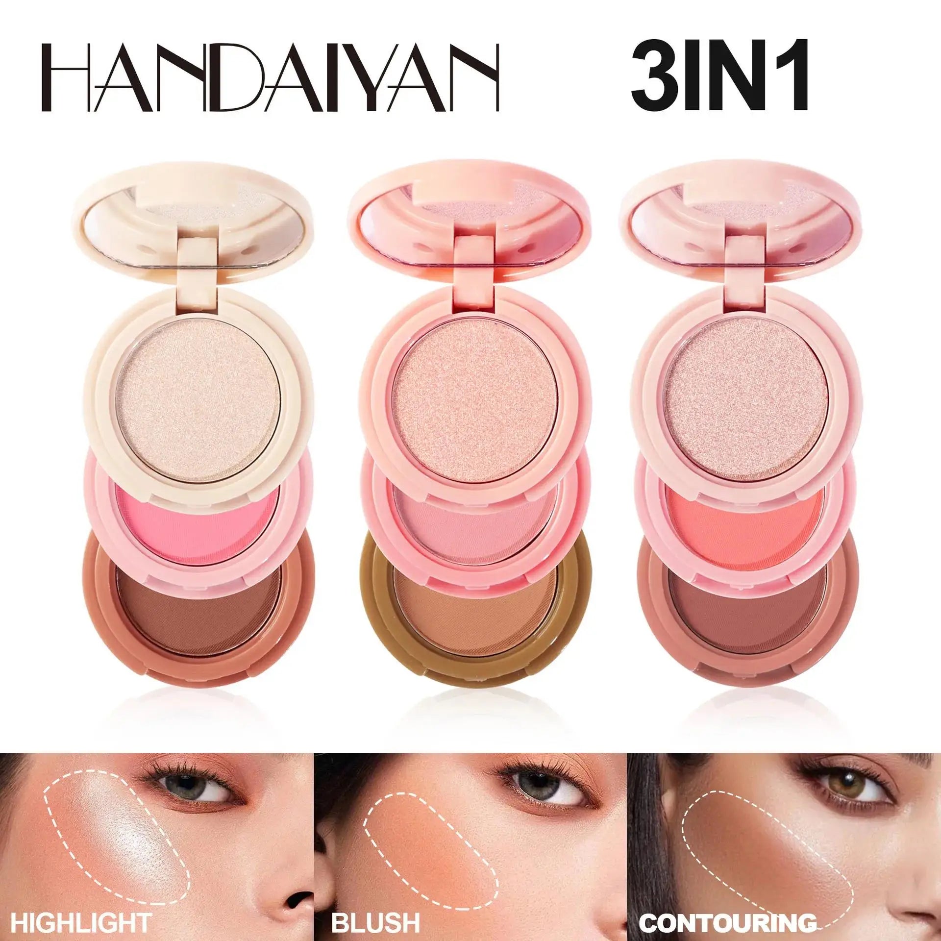 Handaiyan 3-in-1 Highlighter Blush & Contour Palette