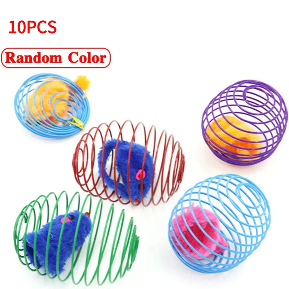 Cat Toy Balls Funny Stretchable Springs Toys Interactive Caged Rats Rolling Cat Balls Random Color Cat Mouse Toy Cat Accessories Oasis Select 10pcs
