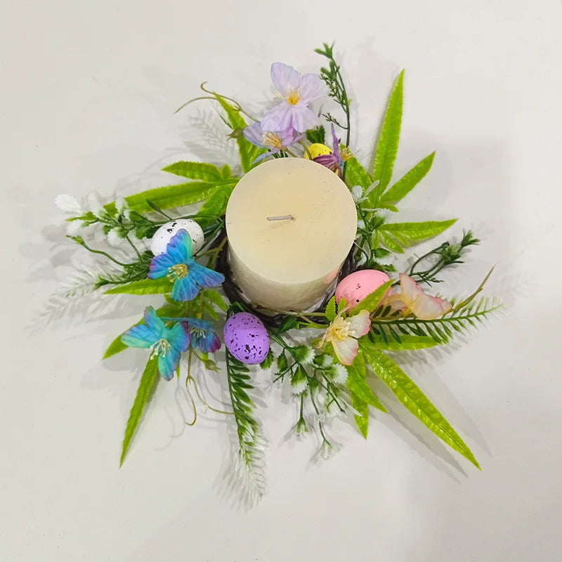 Easter Egg Flower Wreath Artificial Flowers Butterfly Candlestick Wreaths Garland Candle Holder Ring Table Home Party Decoration Oasis Select