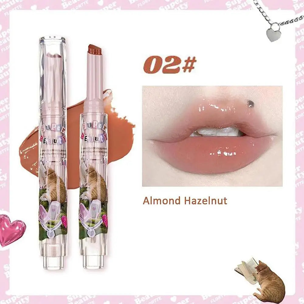 2025 New Florette Clear Jelly Lip Glaze Flower Love Shape Mirror Lipstick Waterproof Non-stick Cup Lipstick Korea fashion Makeup Oasis Select B CN