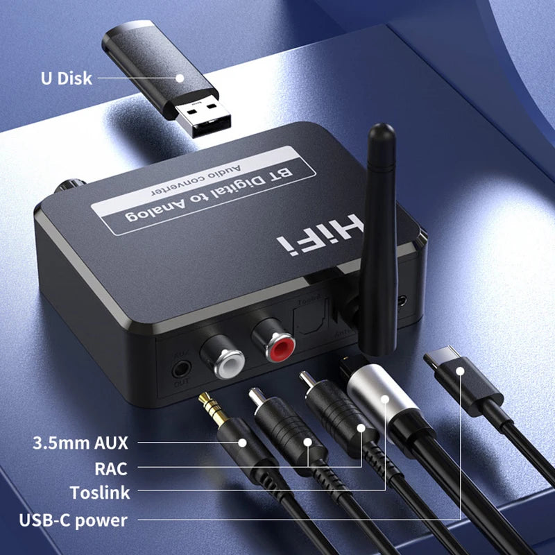 Digital to Analog Audio DAC Converter Adapter Digital SPDIF Optical Toslink to 3.5mm 3.5 AUX Jack RCA L/R Bluetooth 5.1 Receiver Oasis Select