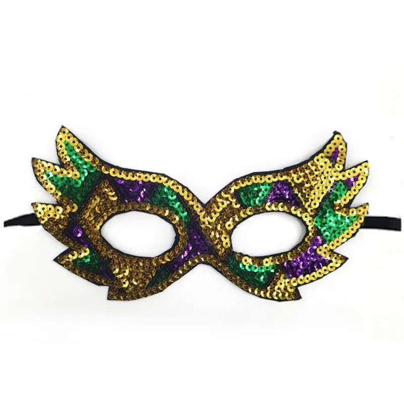 1PC Purple Green Yellow Sequin Mardi Gras Masque Masquerade Venetian Carnival Half Face Mask Halloween Cosplay Accessories Oasis Select F
