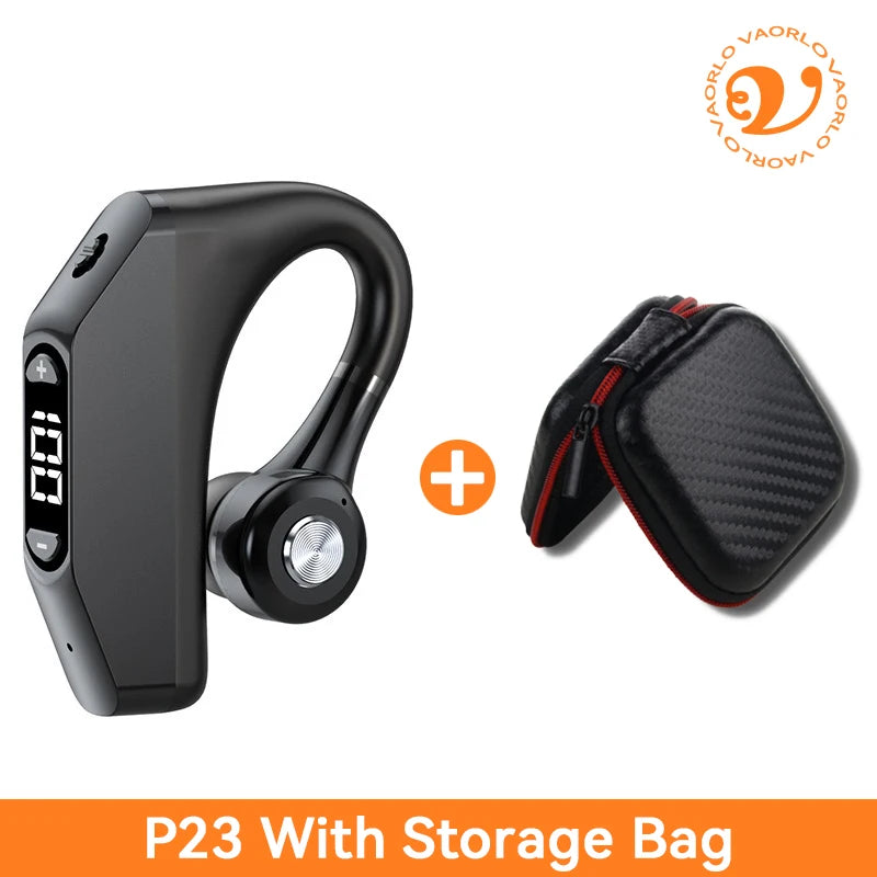 Bluetooth Business Earphones Talk/Music Time 20/30 Hours LED Digital Display With MlC Noice Cancelling Wireless Headset Oasis Select P23 Black With Bag