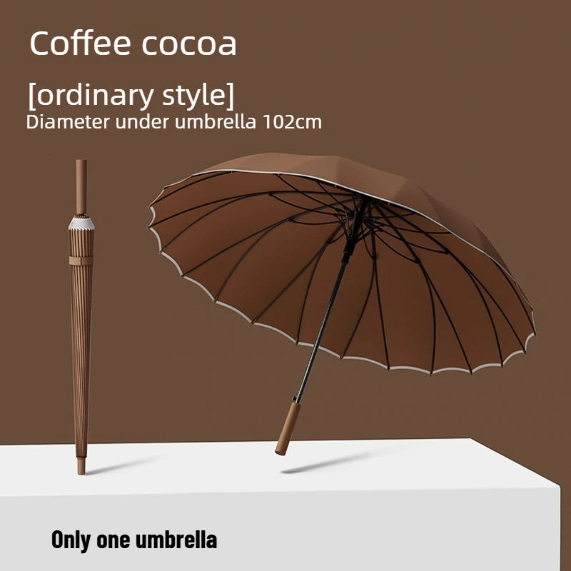 1pcs Long Handled Umbrellas for Two or Three People Extra Large Reinforced Thick Sturdy Wind Resistant and Maillard Resistant Oasis Select Brown 24 bone s full-fiber 24K