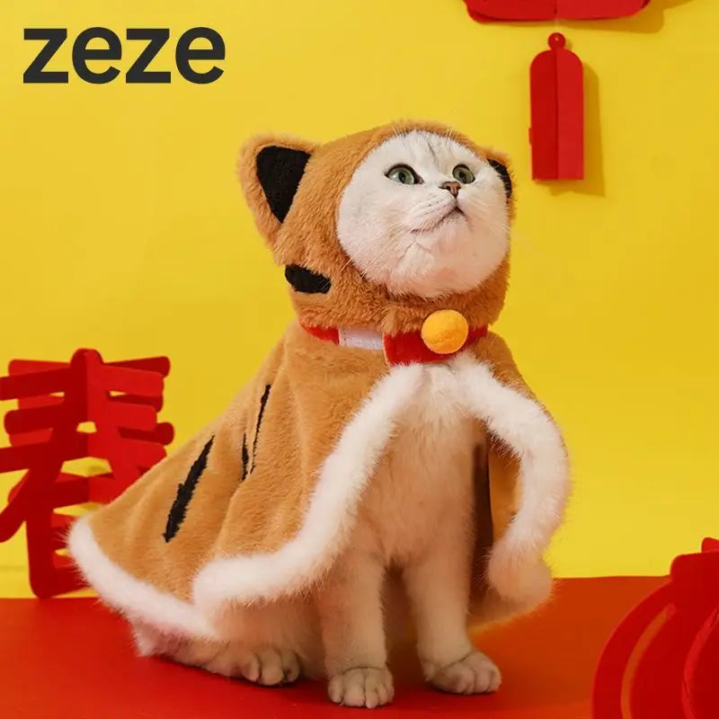 Tiger Cape, Winter Warmth and Fleece Vest for Cats and Dogs New Year's Festive Pet Clothes Oasis Select