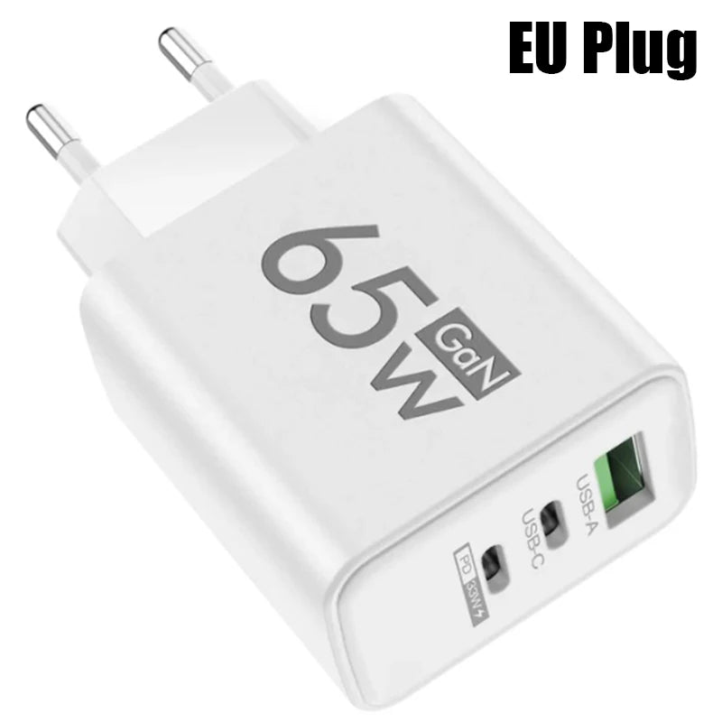 GaN Fast Charging 65W USB Type C Charger EU KR PD 3.0 Quick Charge Wall For Phone Adapter For iPhone 15 Xiaomi Huawei Samsung Oasis Select EU White