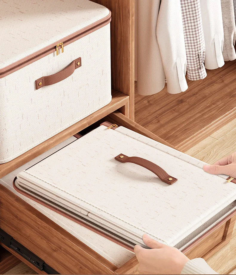 Large Household Storage Box Heavy-duty Hard Shell Cotton Linen Zipper Storage Organizer Box with Lid for Clothes Toys Blankets Oasis Select
