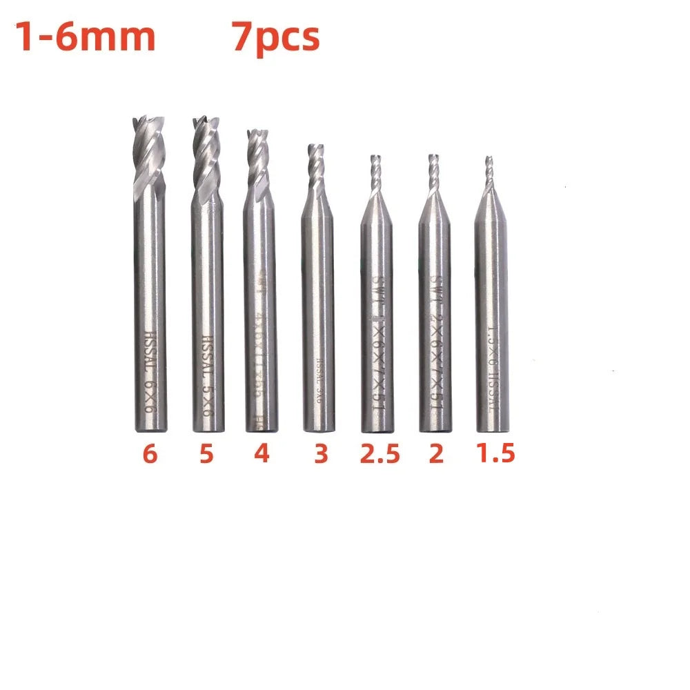 4-Flute Titanium HSS End Mill Set 1.5–10mm | CNC Router Bits End Mill Set Oasis Select 1.5-6mm(7pcs)