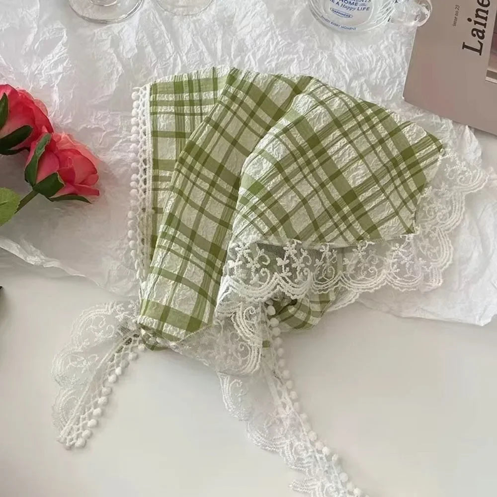 New French Style Triangle Scarf Small Flowers Fabric Turban Bandana Hair Accessories Lace Hair Bands for Spring Summer Oasis Select 66