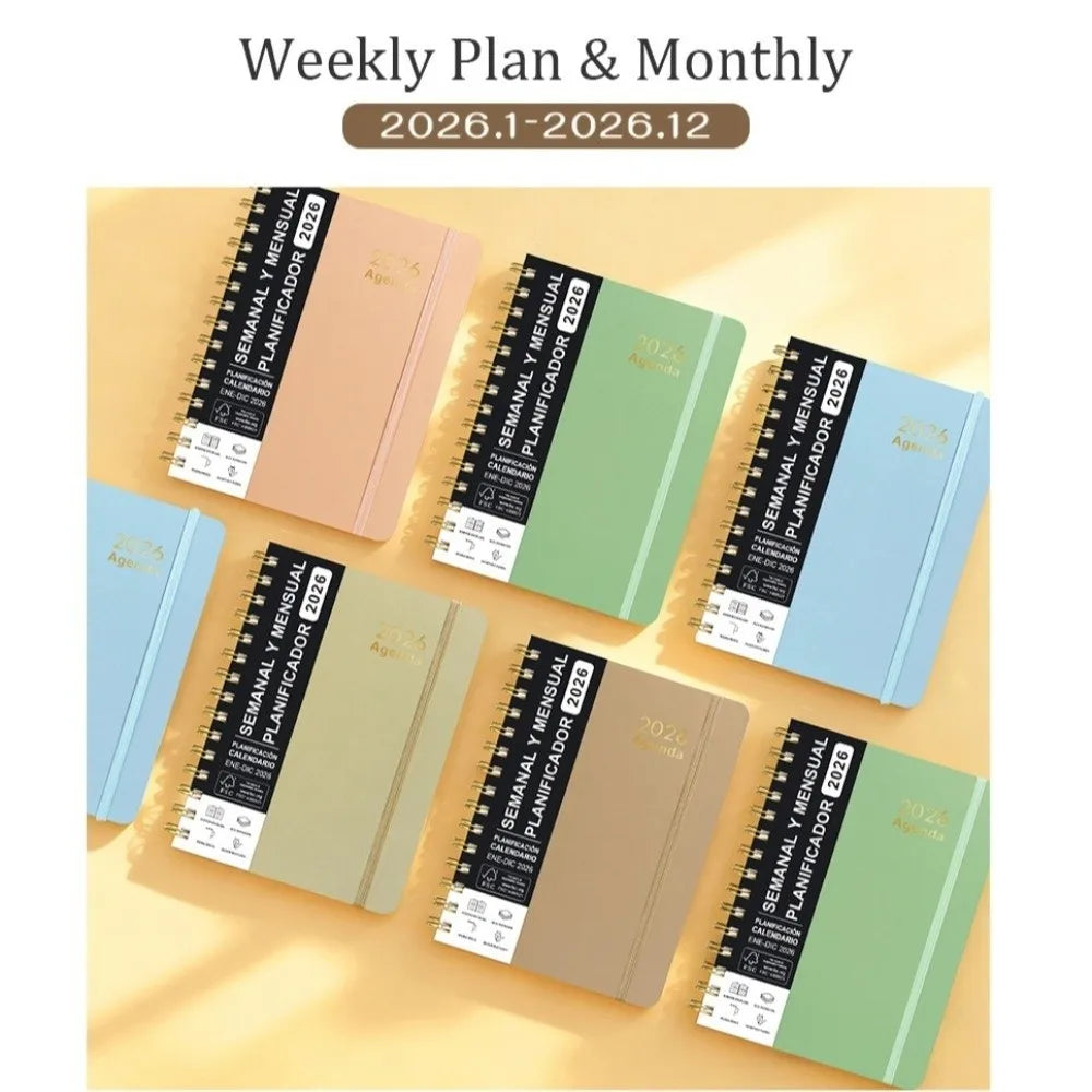 Spanish Planner A5 Notebook 2026 Self-Tracking Diary Planning Book Coil Calendar Essential Daily Organizer Multi Functional Oasis Select