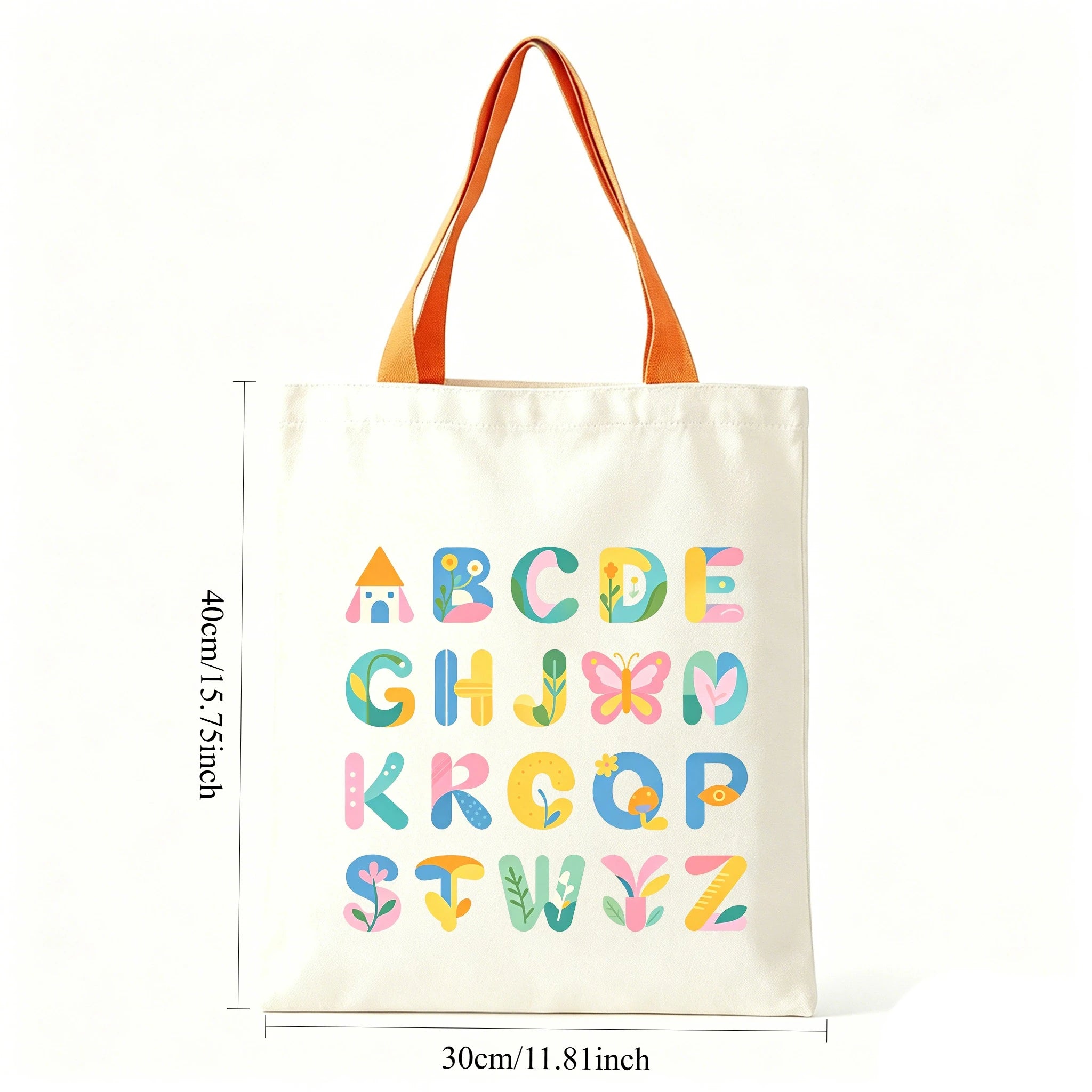 Colorful ABC Print Canvas Tote Bag Large Eco Reusable Shoulder Bag Student Teacher School Shopping Bag Oasis Select