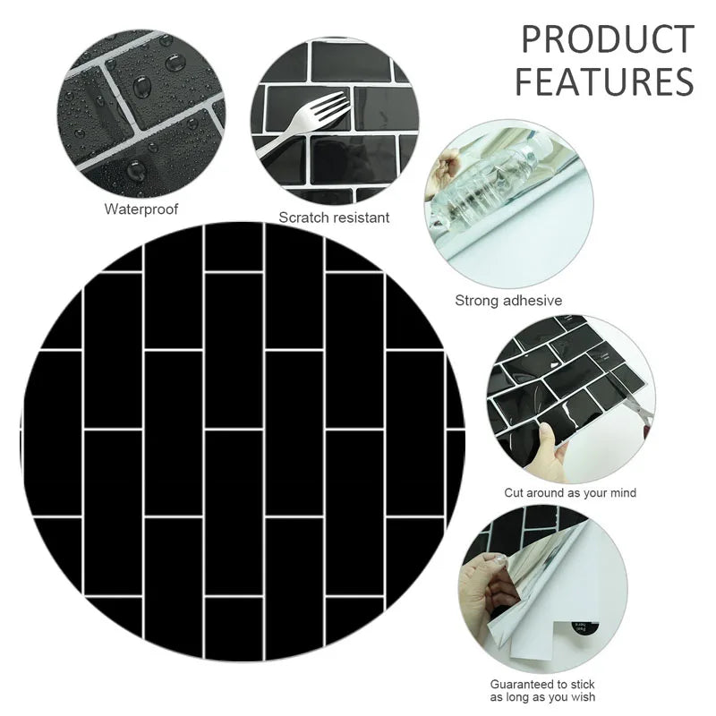 40cm Decorative Walls Paper Wall Stickers Adhesive Wall Wallpaper Waterproof and Anti Fouling Living Room Black Brick Pattern Oasis Select