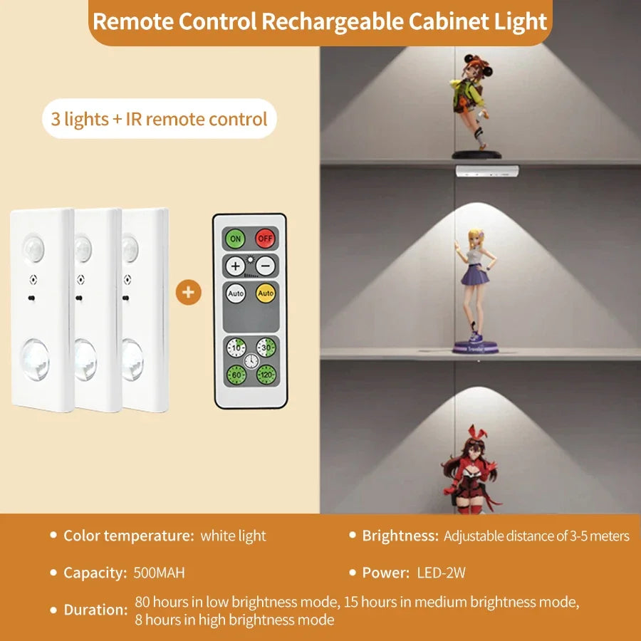 Rechargeable LED Motion Sensor Cabinet Light – Remote & Timer LED Cabinet Light Oasis Select 3Light 1Remote White