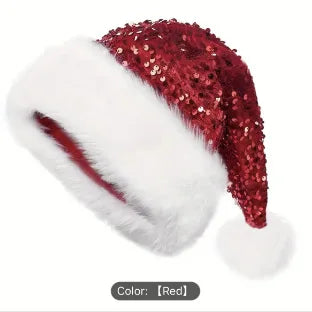 Sequined Christmas Hats Party Headwear Photo Props Adults and Children Enlarged and Thickened Christmas Oasis Select red 50x65cm