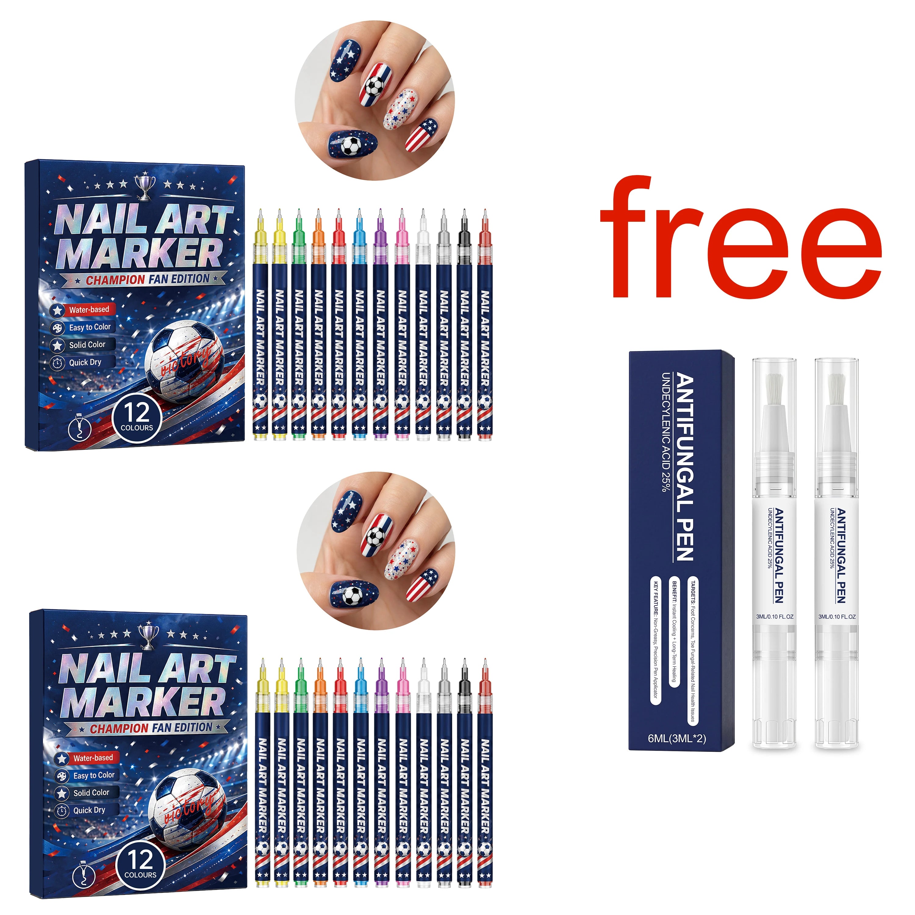 12-Piece Football Nail Art Marker Set – Quick-Dry Soccer Pens Nail Art Markers Oasis Select buy2get1free 1