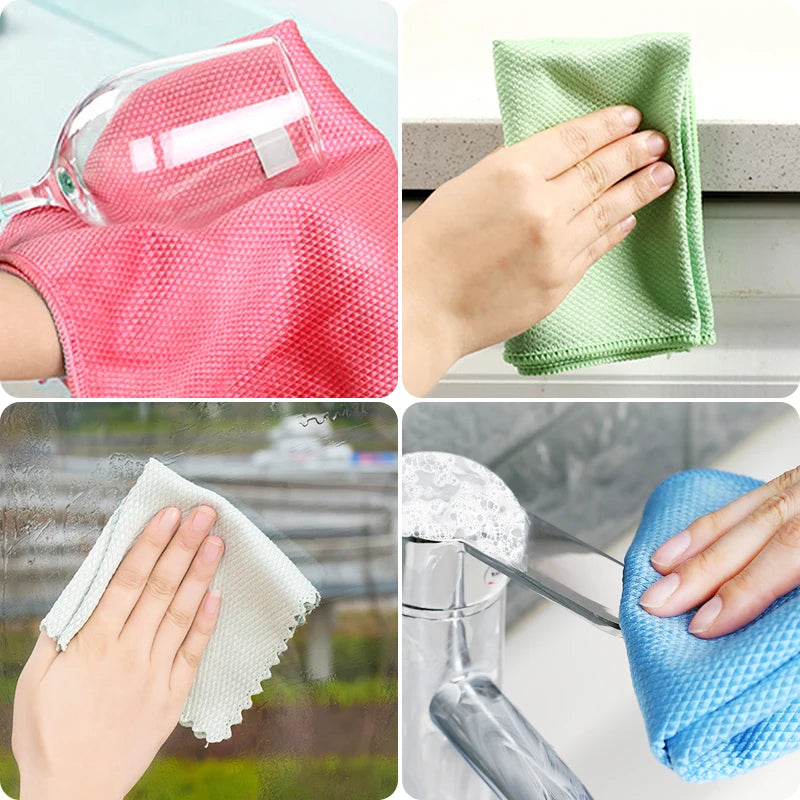 1/5/10Pcs Kitchen Towel Dish Cloth Absorbable Glass Microfiber Cloth Cleaning Wipes Window Car Towel Rag Kitchen Accessories Oasis Select