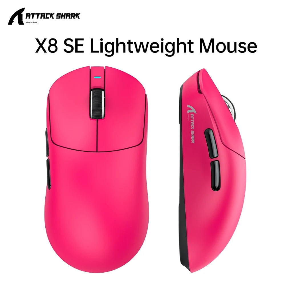 Attack Shark X8 SE Wireless Gaming Mouse | 55g Ultra-Light | 1KHz Wired/Wireless | PAW3311 25K DPI | Tri-Mode | 80M Clicks Oasis Select X8SE Berry red Ligh