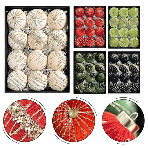 12-pcs 8cm Flocked Velvet Christmas Tree Ornaments Set Fit For Elegant Holiday Decor Christmas Charms Home Decor Xmas Hanging Oasis Select